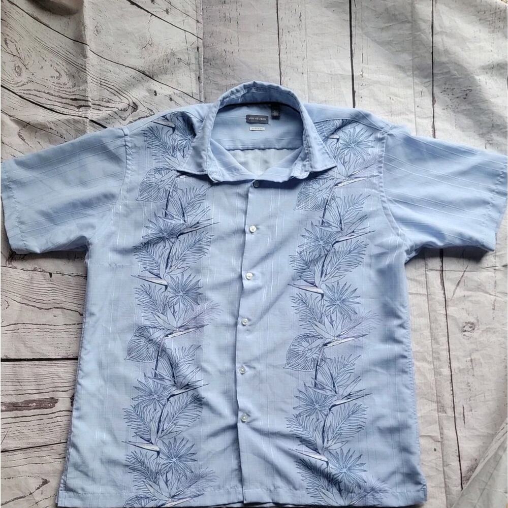 Van Heusen Shirt Men's XL Button Up Short Sleeve Blue Birds of Paradise